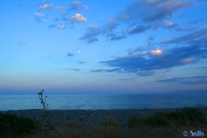 Panorama with the Moon at the Beach of Trebisacce
