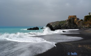 Praia a Mare with black Rocks and Sand