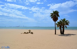Playa Valdelagrana - El Puerto de Santa María – Im Hintergrund Cádiz und die noch unfertige Brücke