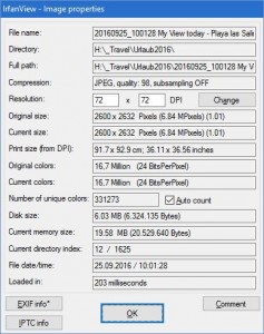 Bei Taste „i“ erhält man folgende Informationen bei Irfan View über ein Bild!