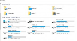 Windows 10 mit allen externen Festplatten und Laufwerken!