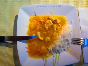 Hühnchencurry mit Ananas und Reis für Dinner - Lago di Pianfei - Italy